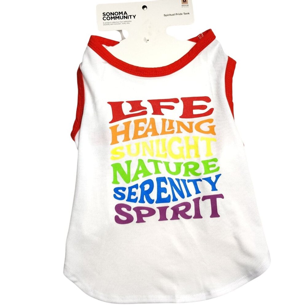 Sonoma Dog Medium White With Red Trim Spiritual Pride Tank For Pets